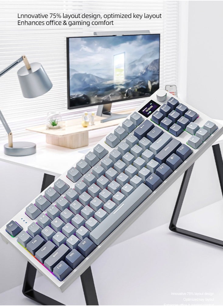 Attack Shark - K86 RGB Wireless Gasket Mechanical Keyboard,Triple Mode Bluetooth5.0/2.4G/USB-C 87 Keys Hot Swappable Gaming Keyboard, 4000 mAh Battery 1.2'' HD OLED Display Volume Rotary Button for Games and Work - Image 1