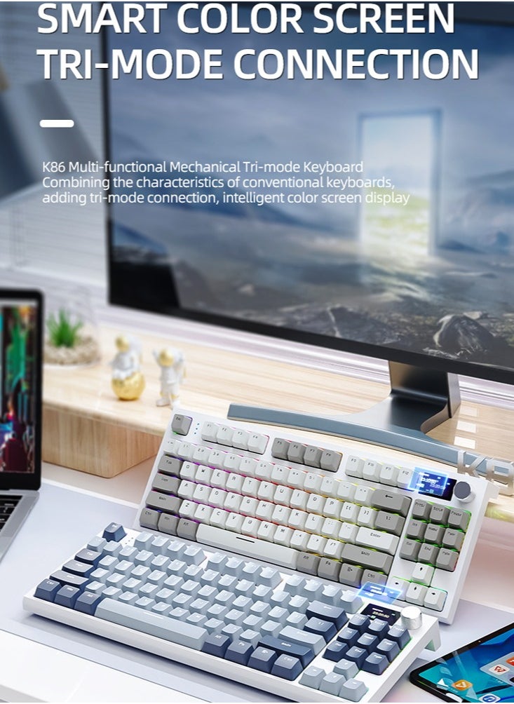 Attack Shark - K86 RGB Wireless Gasket Mechanical Keyboard,Triple Mode Bluetooth5.0/2.4G/USB-C 87 Keys Hot Swappable Gaming Keyboard, 4000 mAh Battery 1.2'' HD OLED Display Volume Rotary Button for Games and Work - Image 1