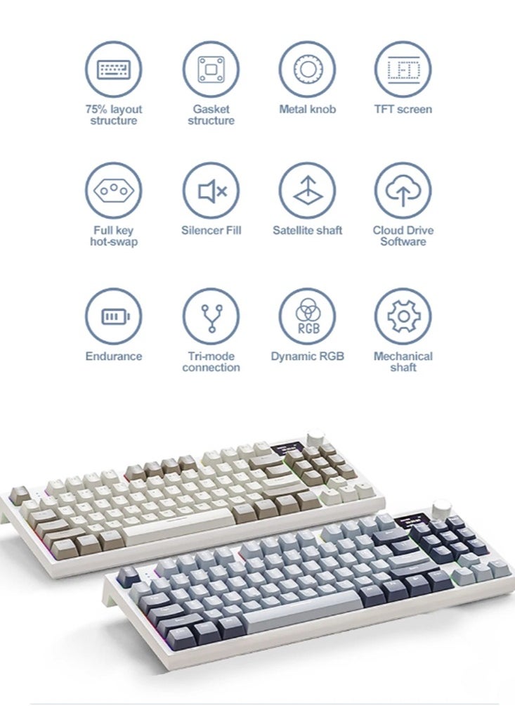 Attack Shark - K86 RGB Wireless Gasket Mechanical Keyboard,Triple Mode Bluetooth5.0/2.4G/USB-C 87 Keys Hot Swappable Gaming Keyboard, 4000 mAh Battery 1.2'' HD OLED Display Volume Rotary Button for Games and Work - Image 1