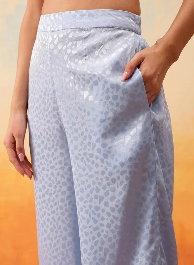 STREET 9  Blue Self Design Volume Sleeves Shirt and Trousers Co-Ords for Women | Best Price UAE