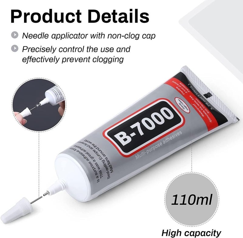 كاست ويف غراء شفاف لاصق من حجر الراين B7000 للحرف اليدوية، 110 مل، غراء مجوهرات متعدد الأغراض لربط الأقمشة وإصلاح الهواتف المحمولة والجلود والملابس وخرز حجر الراين وفن الأظافر وصناعة المجوهرات (قطعتان، 3.7 أونصة) - Image 3