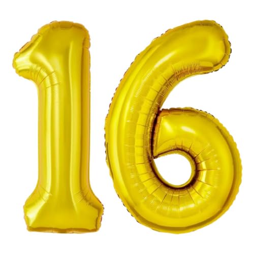 Balloonistics Solid 16 Number Foil Balloon 17 Inch Balloon (Gold, Pack of 2) - Image 1