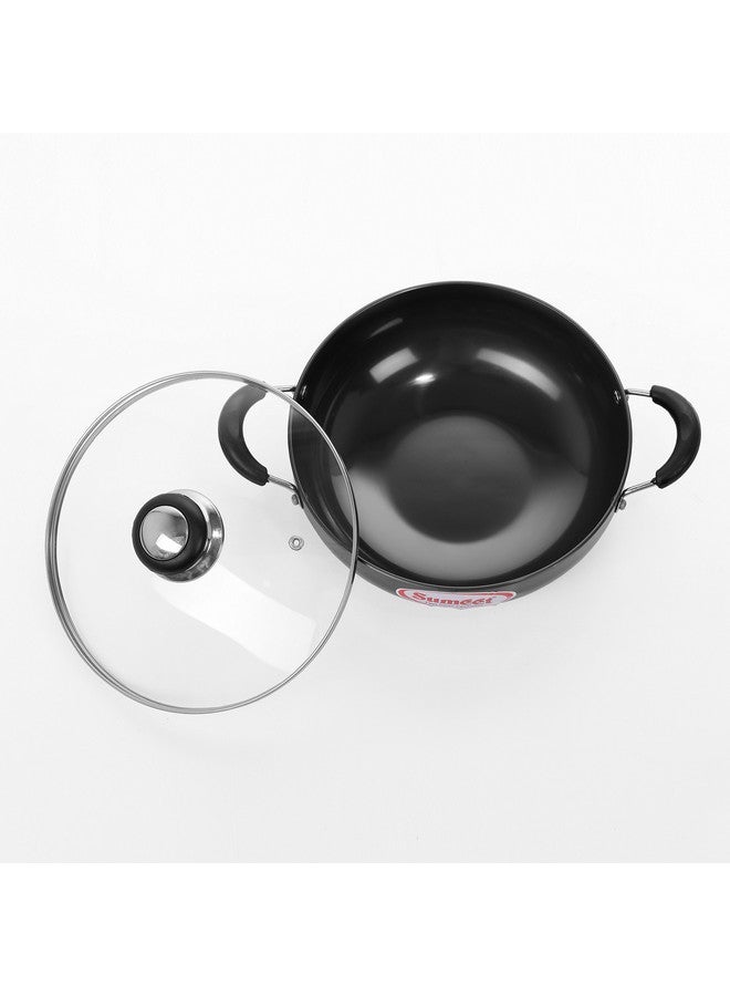 Sumeet سوميت مقلاة عميقة من الألمنيوم بسمك 3 مم مع غطاء زجاجي (قطر 17 سم، سعة 750 مل، حجم صغير رقم - 9، أسود) - Image 3