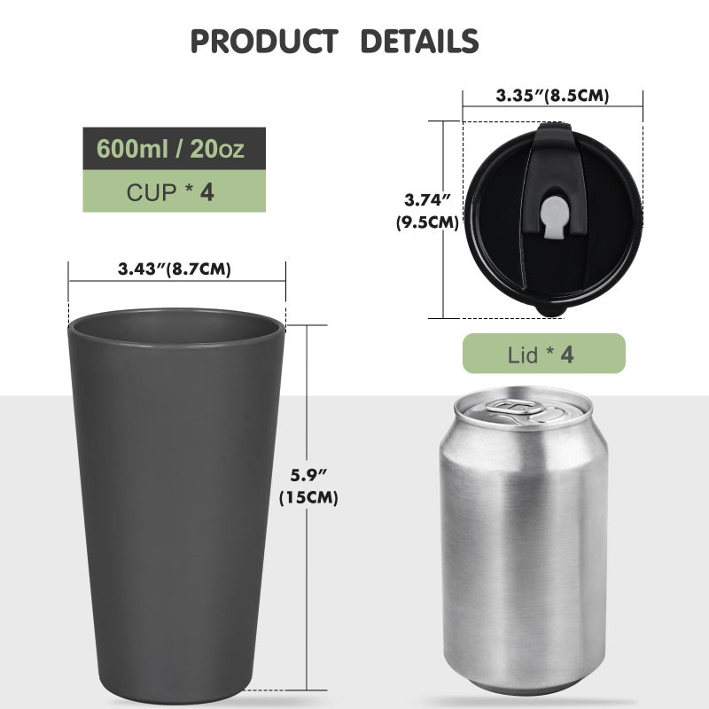 Greentainer 4 Pack Plastic Travel Coffee Mug Set, 20 oz Spill Proof Drinking Cups with Lids, Pobtable to Go Camping Coffee Tumbler Reusable Coffee Mugs with Lids, Dishwasher & Microwave Safe - Image 2