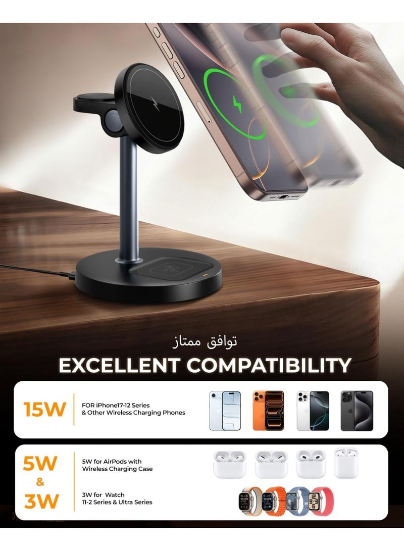 M.A&F's 3 in 1 Wireless Charger Station for Apple iPhone & Airpods & Watch with MagSafe Charger Stand, 15W Magnetic Fast Charging Stand, Wireless Charger Station for Samsung & iPhone 17 16 15 14 13 12 - Image 5