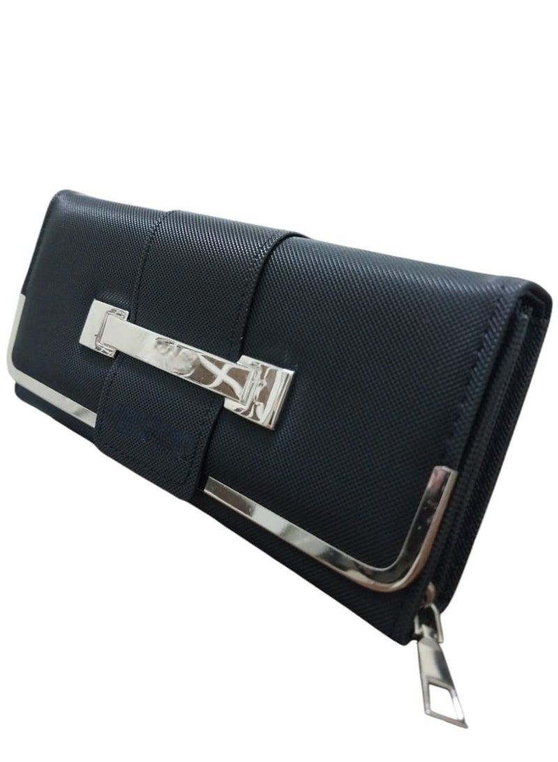 Women’s Long Wallet – Front Clasp, Zipper & Multiple Pockets - Image 1