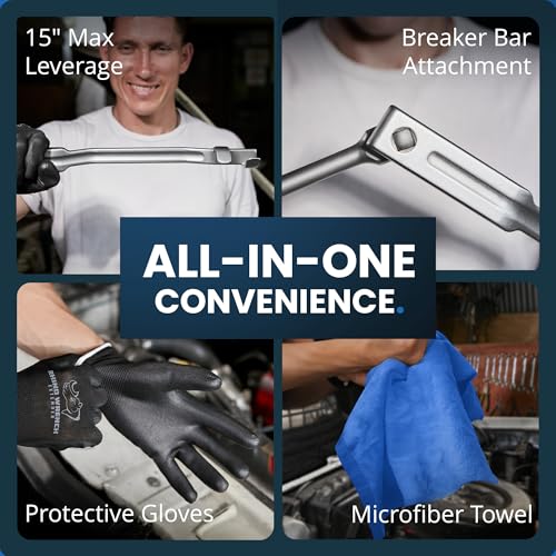 Eleon Rhino Wrench Extender Tool Bar - Extra-Long 15" Wrench Extension for Maximum Leverage - Heavy Duty Torque Multiplier with Non-Slip Gloves and Microfiber Towel - Specialty Tools (Extra Large) - Image 5