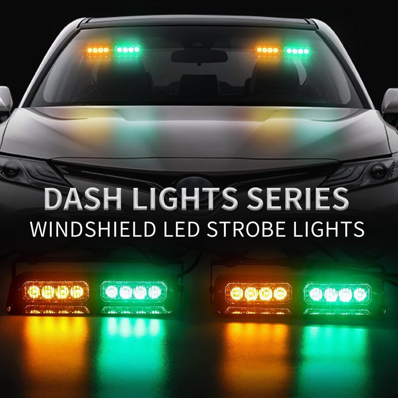 XRIDONSEN 2 in 1 Dash Emergency Strobe Lights Front/Rear Amber Green Windshield Lights Warning Safety Flashing w/Suction Cups for Volunteer Vehicles, Trucks（Amber/Green - Image 2
