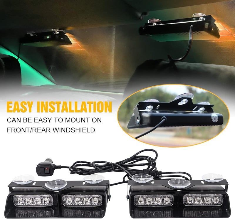 XRIDONSEN 2 in 1 Dash Emergency Strobe Lights Front/Rear Amber Green Windshield Lights Warning Safety Flashing w/Suction Cups for Volunteer Vehicles, Trucks（Amber/Green - Image 4