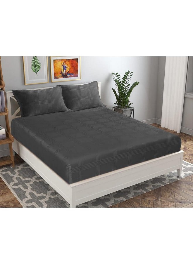 BSB HOME - BSB HOME Premium Cotton Elastic Fitted Bedsheets with 2 King Size Pillow Covers | Double Bed with All Around Elastic 180 TC Supersoft | Size - King Size 72x78+10 inches | Grey - Image 1