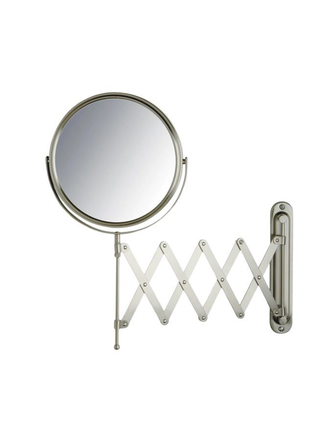 JERDON Two-Sided Wall-Mounted Makeup Mirror - Makeup Mirror with 7X Magnification & Extendable Arm - 8-inch Diameter Mirror with Nickel Finish Wall Mount - Model JP2027N - Image 1