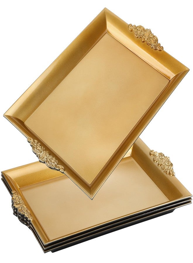 Teecyhooo 4 Pcs Gold Tray 14" x 10" Rectangle Decorative Plastic Serving Trays with Embossed Rims for Party Anniversary Wedding Bridal Shower, Baby Shower, Birthday, Cake Dessert Display - Image 2