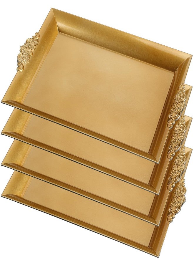 Teecyhooo 4 Pcs Gold Tray 14" x 10" Rectangle Decorative Plastic Serving Trays with Embossed Rims for Party Anniversary Wedding Bridal Shower, Baby Shower, Birthday, Cake Dessert Display - Image 1