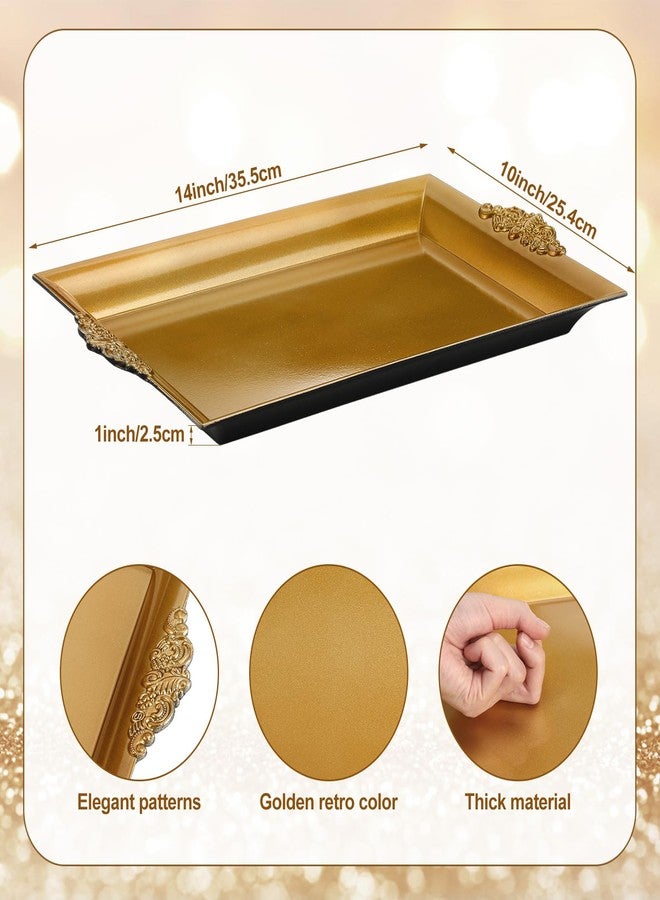 Teecyhooo 4 Pcs Gold Tray 14" x 10" Rectangle Decorative Plastic Serving Trays with Embossed Rims for Party Anniversary Wedding Bridal Shower, Baby Shower, Birthday, Cake Dessert Display - Image 3