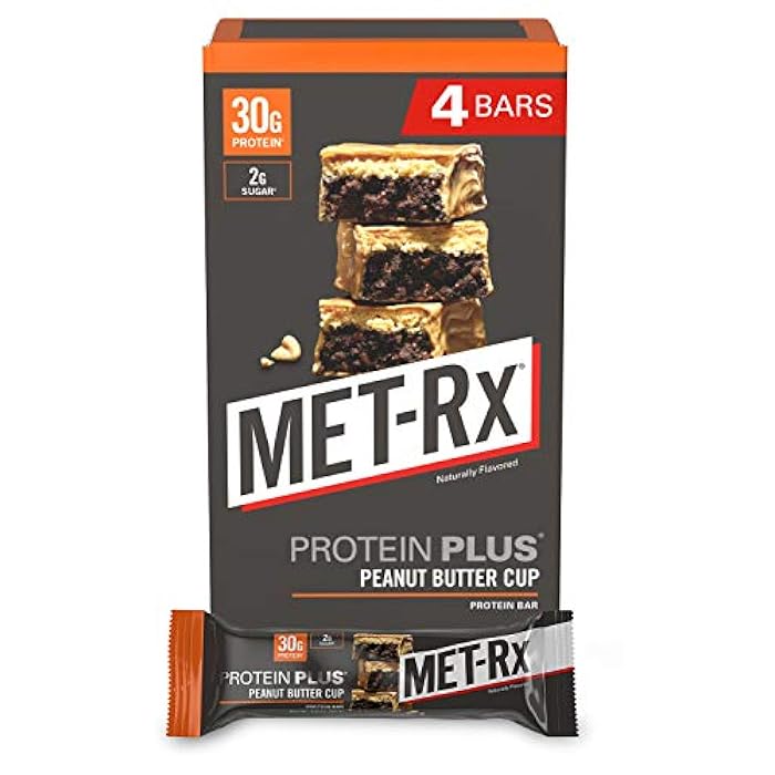 MET-Rx Protein Plus Protein Bar, Peanut Butter Cup, 4 Count Value Pack, High Protein Bar with Vitamins to Support Energy Levels & Muscle Strength, Gluten Free - Image 1