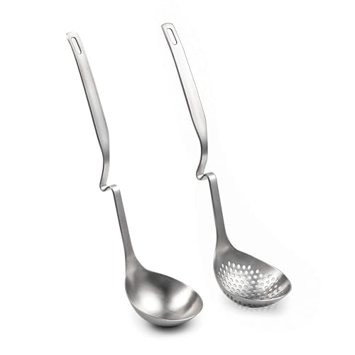 IMEEA Hot Pot Ladle Set Slotted Spoons for Cooking SUS304 Stainless Steel Soup Ladles for Serving, 12-Inch - Image 1