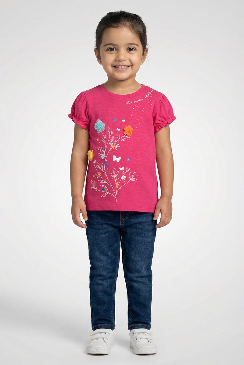 Hamleys Toddlers Girl Graphic Print Short Sleeve Top, Pink - Image 1