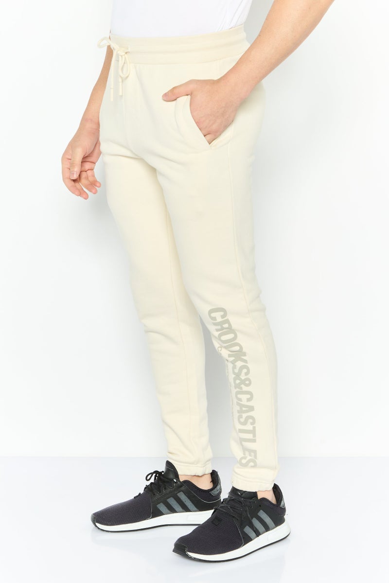 Crooks & Castles Men Regular Fit Plain Jogger Pants, Off White  - Image 3