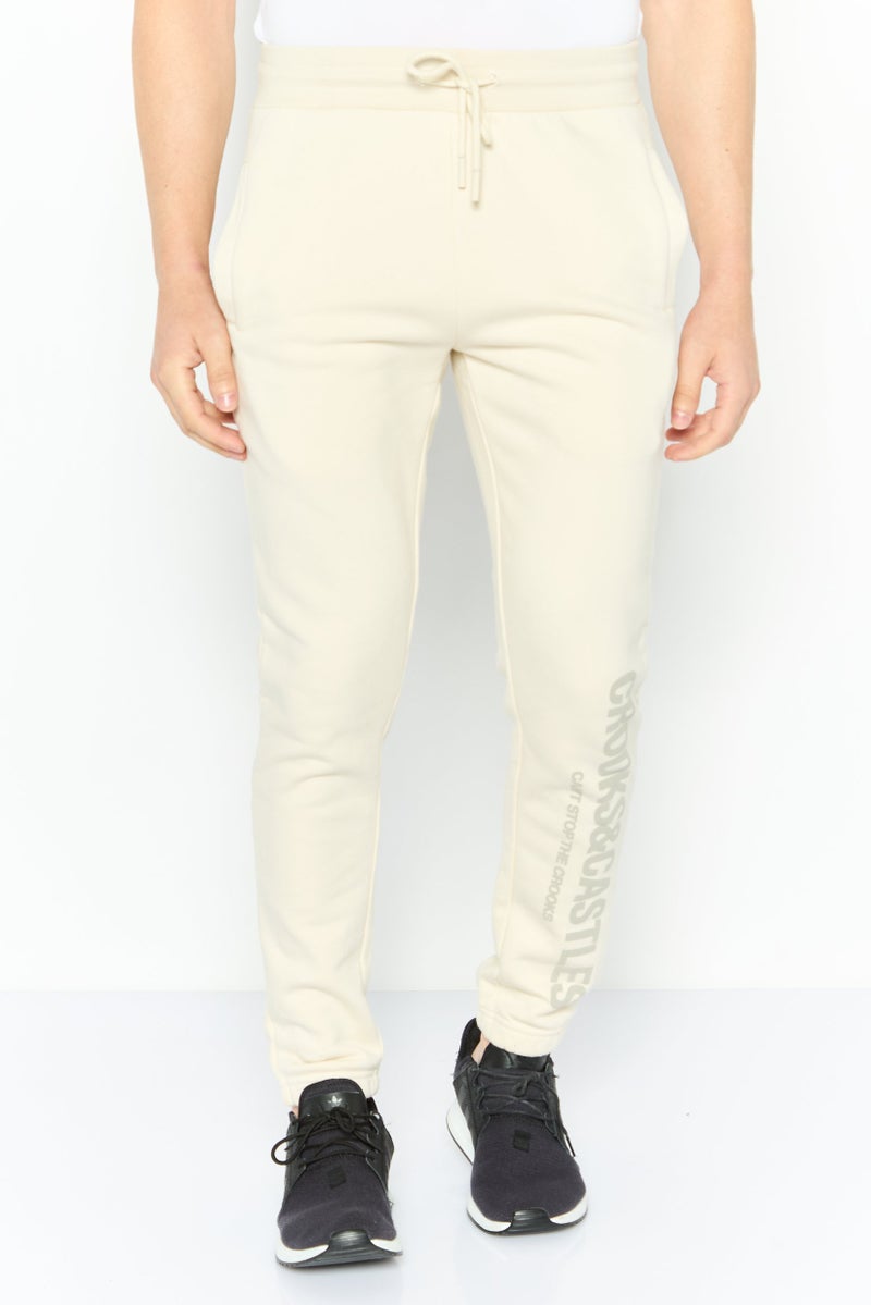 Crooks & Castles Men Regular Fit Plain Jogger Pants, Off White  - Image 1