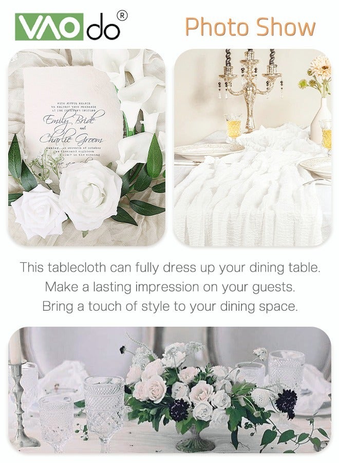 فاو دو مفرش مائدة بوهو طويل، مفرش مائدة شفاف من الشيسيان، مفرش مائدة ريفي لتزيين مائدة الأعياد والمناسبات والأعياد والميلاد أبيض 90*340 سم - Image 5