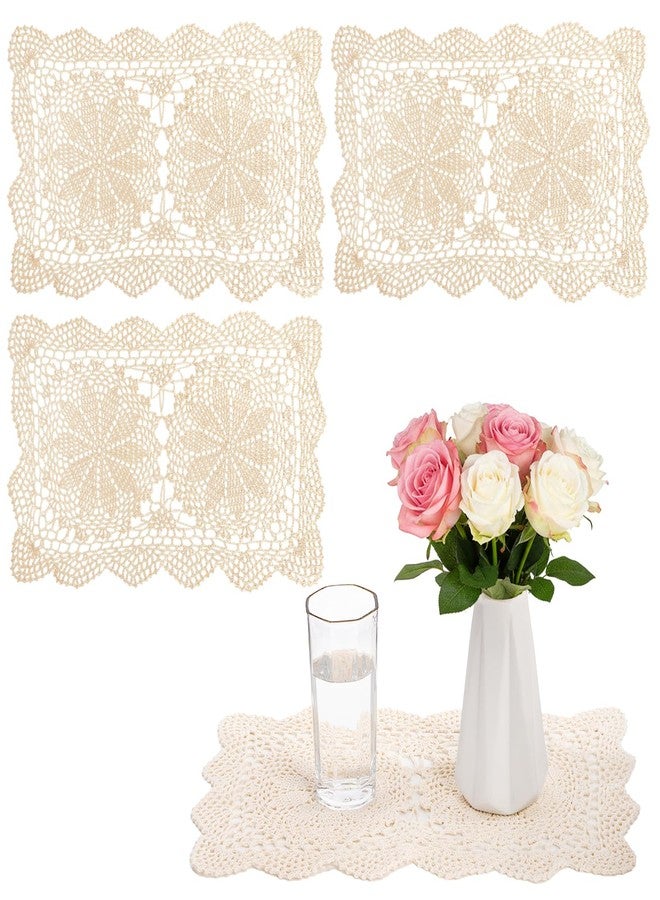Jowgut 4 Pieces Handmade Crochet Doilies, 17" L x 10.6" W Cotton Lace Doilies for Tables, Vintage Rectangle Lace Placemats for Rustic Table Decor,Kitchen, Dining Room - Image 1