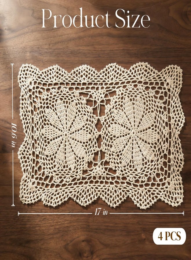 Jowgut 4 Pieces Handmade Crochet Doilies, 17" L x 10.6" W Cotton Lace Doilies for Tables, Vintage Rectangle Lace Placemats for Rustic Table Decor,Kitchen, Dining Room - Image 2