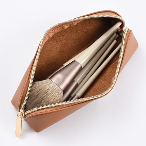 AROPANA Vegan Leather Pencil Case & Organizer | Portable Premium Zipper Pouch for School, Office & Travel | Multi-Use Storage for Stationery, Cosmetics & Makeup Brushes | 21 x 5 cm, Brown - Image 2
