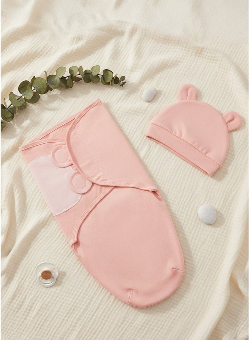 Newborn Baby Swaddle Wrap & Hat Set, Soft Cotton Anti-Kick Sleeping Bag & Receiving Blanket, Hospital Delivery Room Essential – Pink, 2-Piece - Image 2