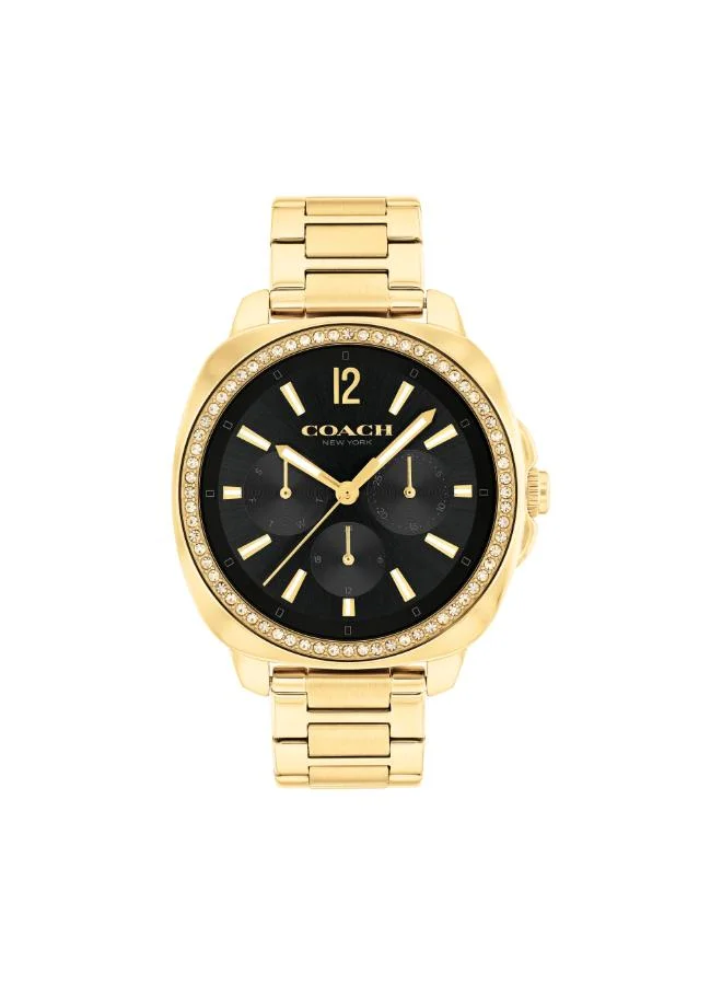 Coach Women's Multifunction Watch, Black Dial, Gold Stainless Steel Strap