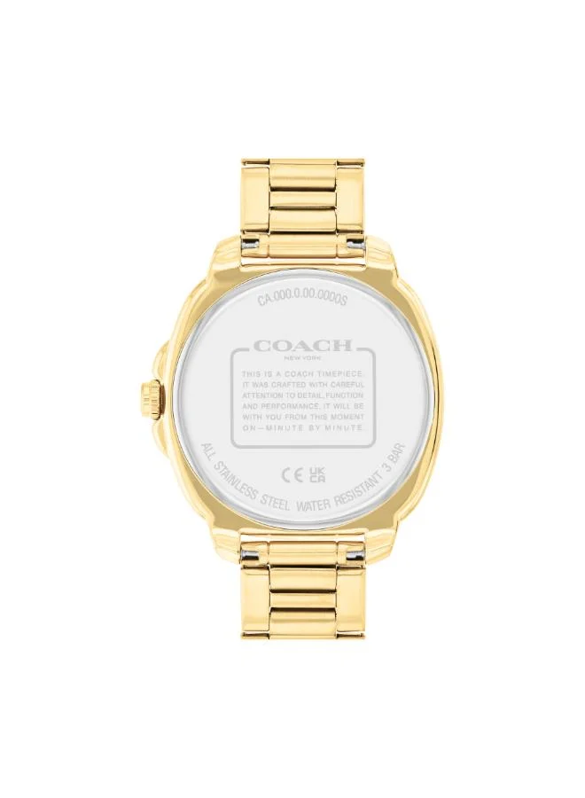 Coach Women's Multifunction Watch, Black Dial, Gold Stainless Steel Strap