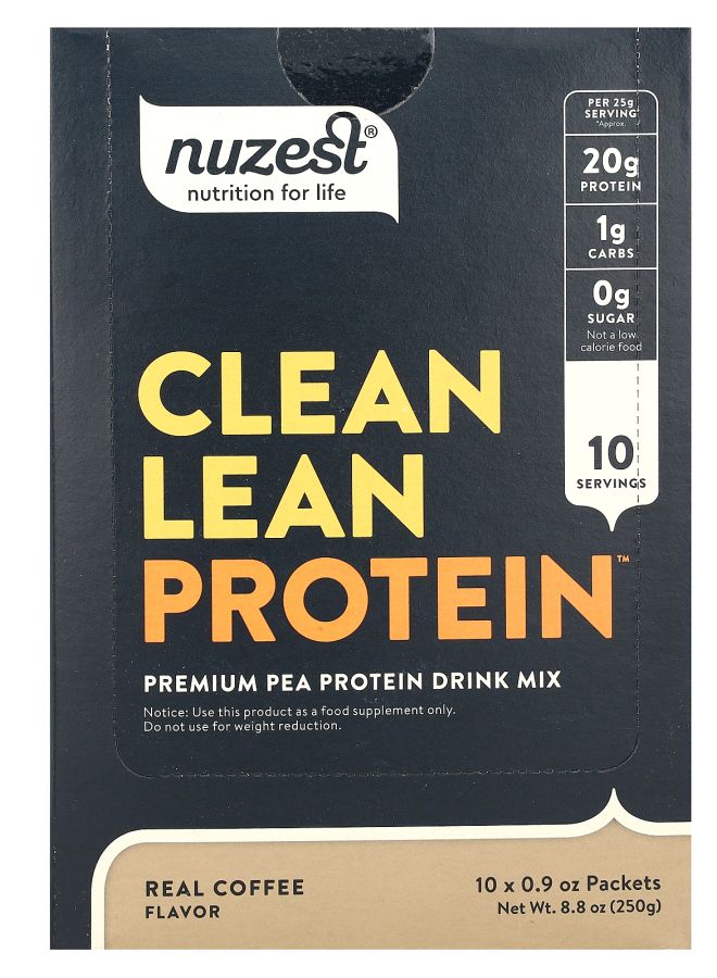 Nuzest Clean Lean Protein Real Coffee 10 Packets 0.9 oz (25 g) Each