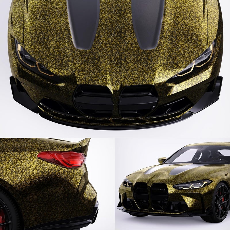 Lypumso Forged Carbon Fiber Vinyl Wrap - Gloss Crushed Stone Car Wrap Film (Gold, 1ft x 5ft) - Image 2