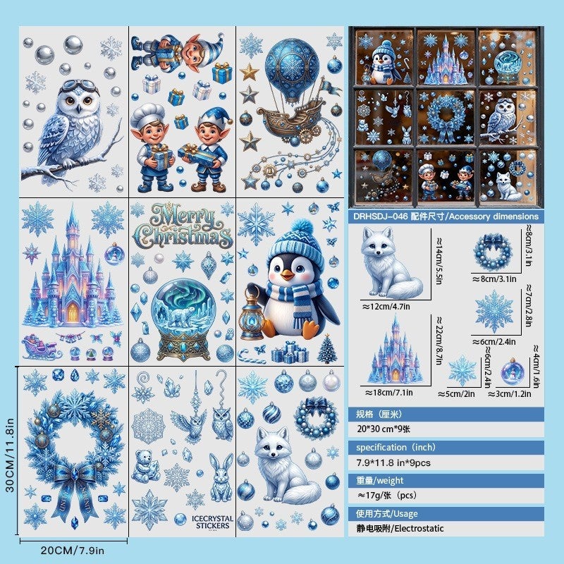Christmas decoration items - static electricity glass stickers for storefront window scenes stickers