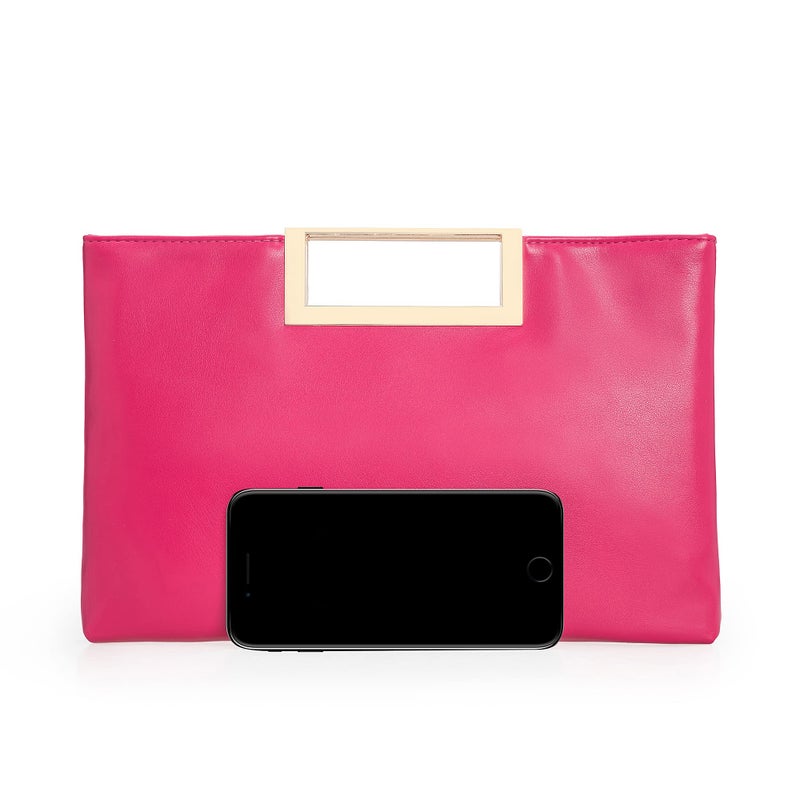 CHARMING TAILOR Fashion PU Leather Handbag Stylish Women Convertible Clutch Purse (Hot Pink) - Image 3
