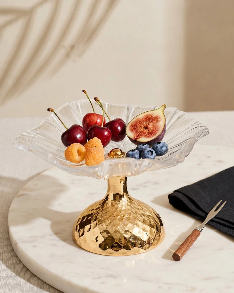 REDTAG Clear Glass Cake with Gold Stand