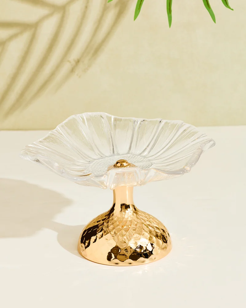 REDTAG Clear Glass Cake with Gold Stand