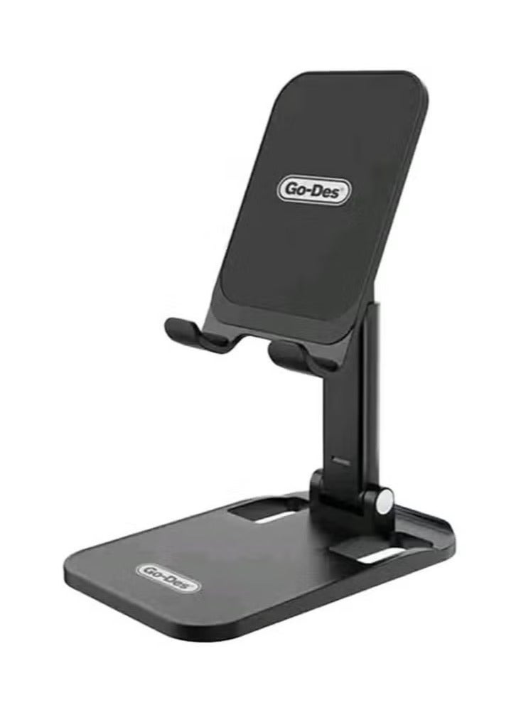 GO-DES Premium Foldable Desktop Phone & Tablet Holder – Dual-Level Adjustable Aluminum Stand with 360° Rotating Head, Anti-Slip Silicone Base, and Device Gripper Pads – Supports Smartphones & Tablets Up to 13” – Sleek, Portable & Ideal for Desk, Home, or Office Use - Image 1
