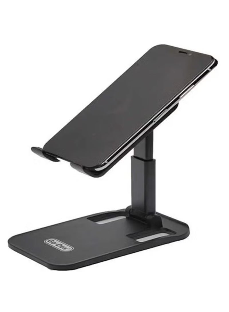 GO-DES Premium Foldable Desktop Phone & Tablet Holder – Dual-Level Adjustable Aluminum Stand with 360° Rotating Head, Anti-Slip Silicone Base, and Device Gripper Pads – Supports Smartphones & Tablets Up to 13” – Sleek, Portable & Ideal for Desk, Home, or Office Use - Image 2