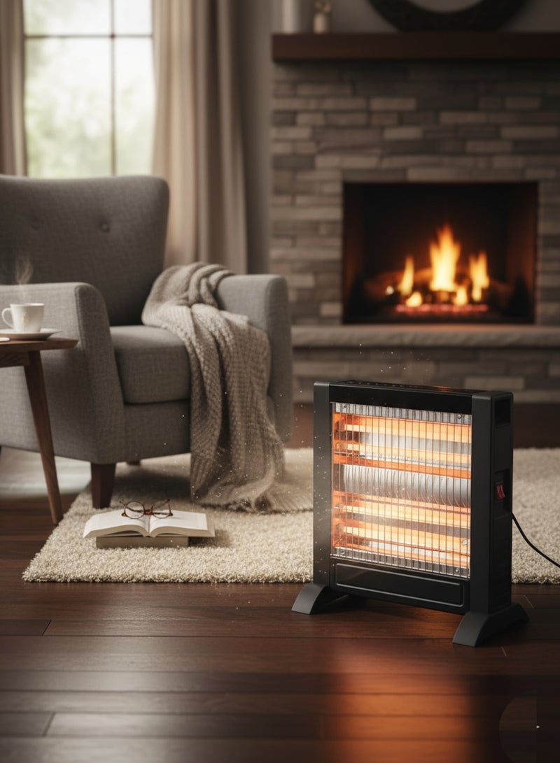 هوم ماستر دفاية كهربائية منزلية هوم ماستر 4 شمعات بقدرة 1200 واط – موديل HM-2672، تصميم عمودي بعجلات لسهولة النقل، توزيع حراري متوازن وتسخين سريع وآمن مع منظم للتحكم بدرجة الحرارة - Image 3