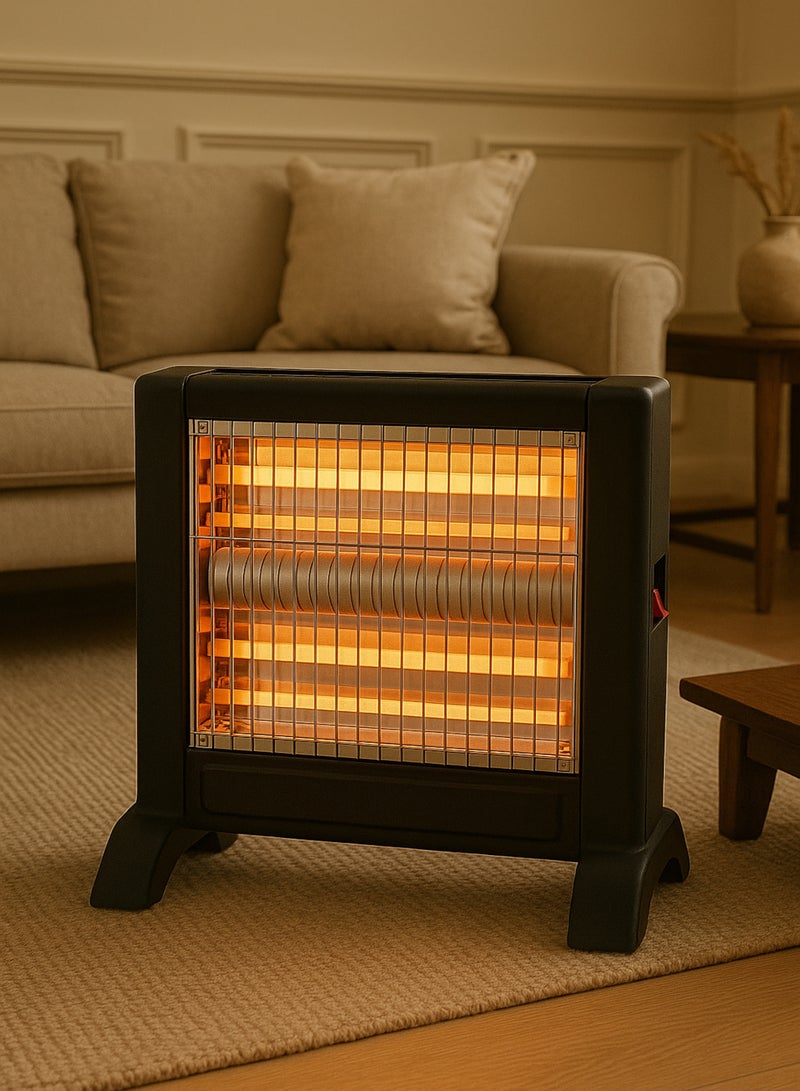 هوم ماستر دفاية كهربائية منزلية هوم ماستر 4 شمعات بقدرة 1200 واط – موديل HM-2672، تصميم عمودي بعجلات لسهولة النقل، توزيع حراري متوازن وتسخين سريع وآمن مع منظم للتحكم بدرجة الحرارة - Image 1