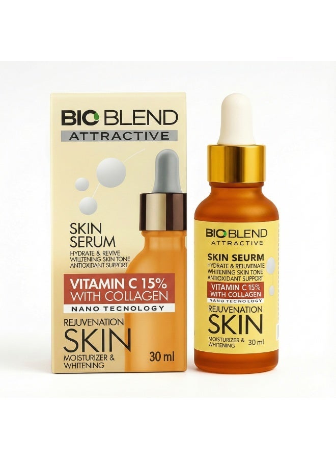 بايو بلايند BIO BLEND -سيروم فيتامين C 15% مع الكولاجين – لتفتيح البشرة، تقليل التجاعيد، وتعزيز إشراقة ومرونة البشرة – تركيبة خفيفة وسريعة الامتصاص بتقنية النانو لامتصاص فائق وفعالية أعلى - Image 1