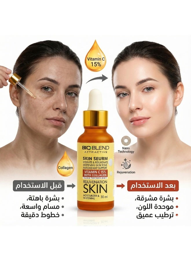 بايو بلايند BIO BLEND -سيروم فيتامين C 15% مع الكولاجين – لتفتيح البشرة، تقليل التجاعيد، وتعزيز إشراقة ومرونة البشرة – تركيبة خفيفة وسريعة الامتصاص بتقنية النانو لامتصاص فائق وفعالية أعلى - Image 5