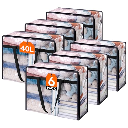 Lifewit 6 Pack Clear Clothes Storage Bags 40L Plastic Blanket Storage Bag Vinyl Foldable Moving Bags with Zipper Closet Organizers and Storage Containers for Bedding Duvet Comforter - Image 1