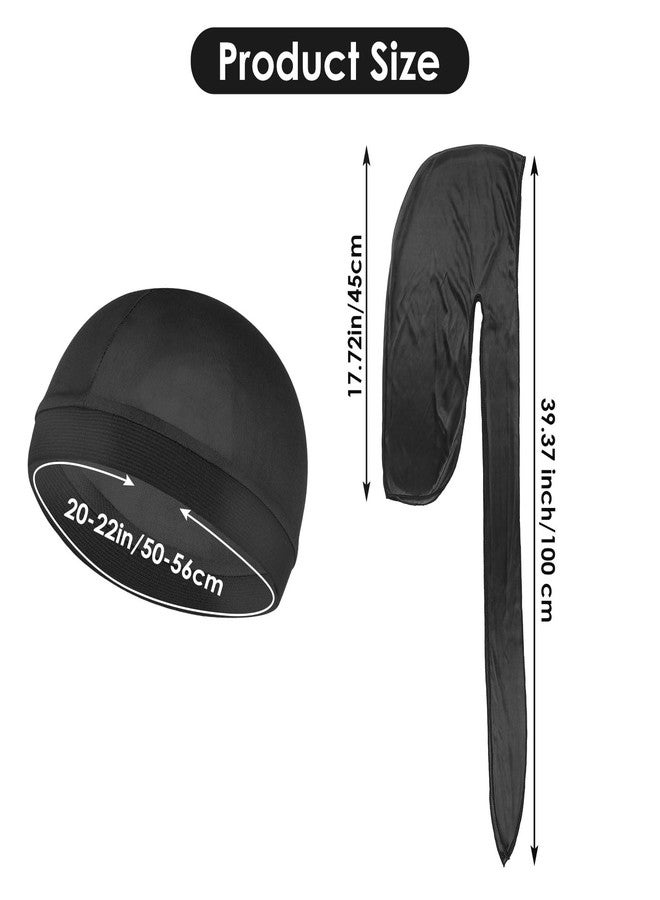 WY LIGHTING LEVEL 3Pcs Silky Durags for Men Women Waves Elastic Wave Cap & Silky Durag Caps with Long Tail Headwraps Satin Doo Rags Waves Hair Cap Soft Breathable Wide Strap Pirate cap Dome Smooth Hat for Hip-hop Decor - Image 2