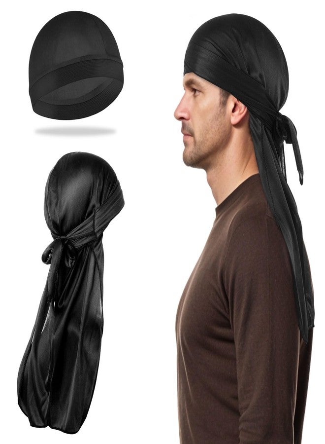 WY LIGHTING LEVEL 3Pcs Silky Durags for Men Women Waves Elastic Wave Cap & Silky Durag Caps with Long Tail Headwraps Satin Doo Rags Waves Hair Cap Soft Breathable Wide Strap Pirate cap Dome Smooth Hat for Hip-hop Decor - Image 3