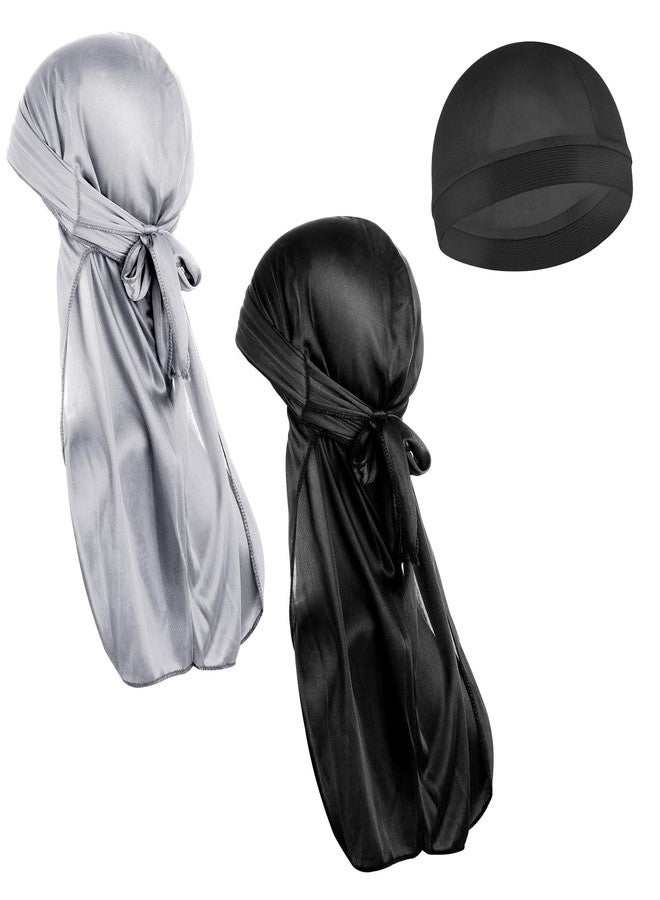 WY LIGHTING LEVEL 3Pcs Silky Durags for Men Women Waves Elastic Wave Cap & Silky Durag Caps with Long Tail Headwraps Satin Doo Rags Waves Hair Cap Soft Breathable Wide Strap Pirate cap Dome Smooth Hat for Hip-hop Decor - Image 1