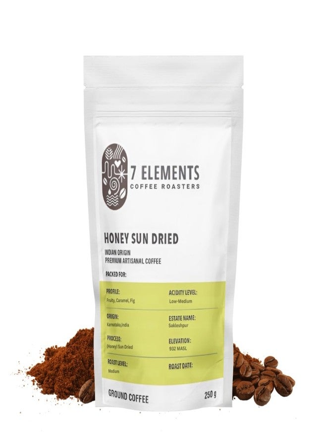 7 Elements Coffee Roasters Honey Sun Dried Ground Coffee - 250 g (Pack of 1) | Medium Roast (Pour-over Grind) | 100% Arabica Freshly Roasted Coffee Grounds | AA Grade | Rich Flavorful Coffee - Image 1