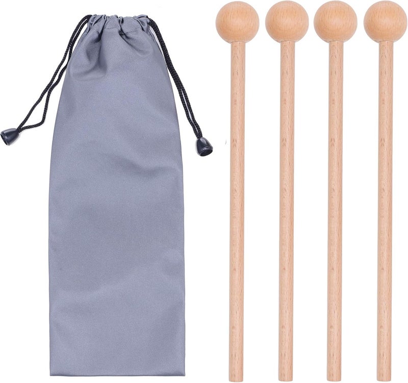 Mihey 2 Pair Wood Mallets Percussion Sticks for Glockenspiel, Xylophone, Chime, Woodblock, and Bells, 8 Inch Long with a Carry Bag - Image 1