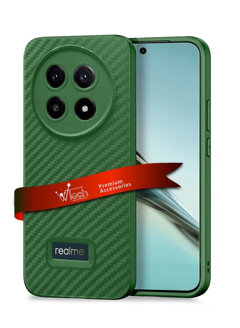 Wtech Realme 13 Pro / Realme 13 Pro+ / Realme 13 Pro Plus 5G 2024 liquid Silicone Carbon Fiber Texture Case Cover - Dark Green - Image 1