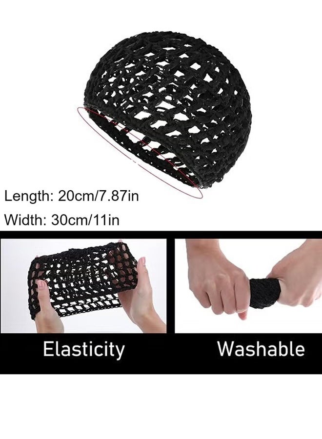 Happy D Hair Net Wrap 2 PCS Elastic Sleep Nets Hairnet Knit Sleeping Cover Breathable Crochet Head Cap Stretchy Mesh Bandana Anti Frizz Shower Bathing Hats Press Absorption Curly Straight Hair (Black/Black) - Image 2